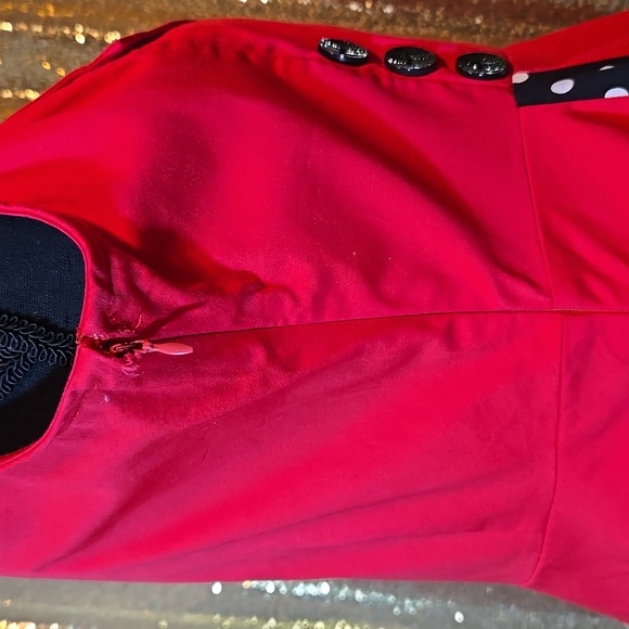 Red And Black Polka Dot Retro Swing Dress - Picture 4 of 14